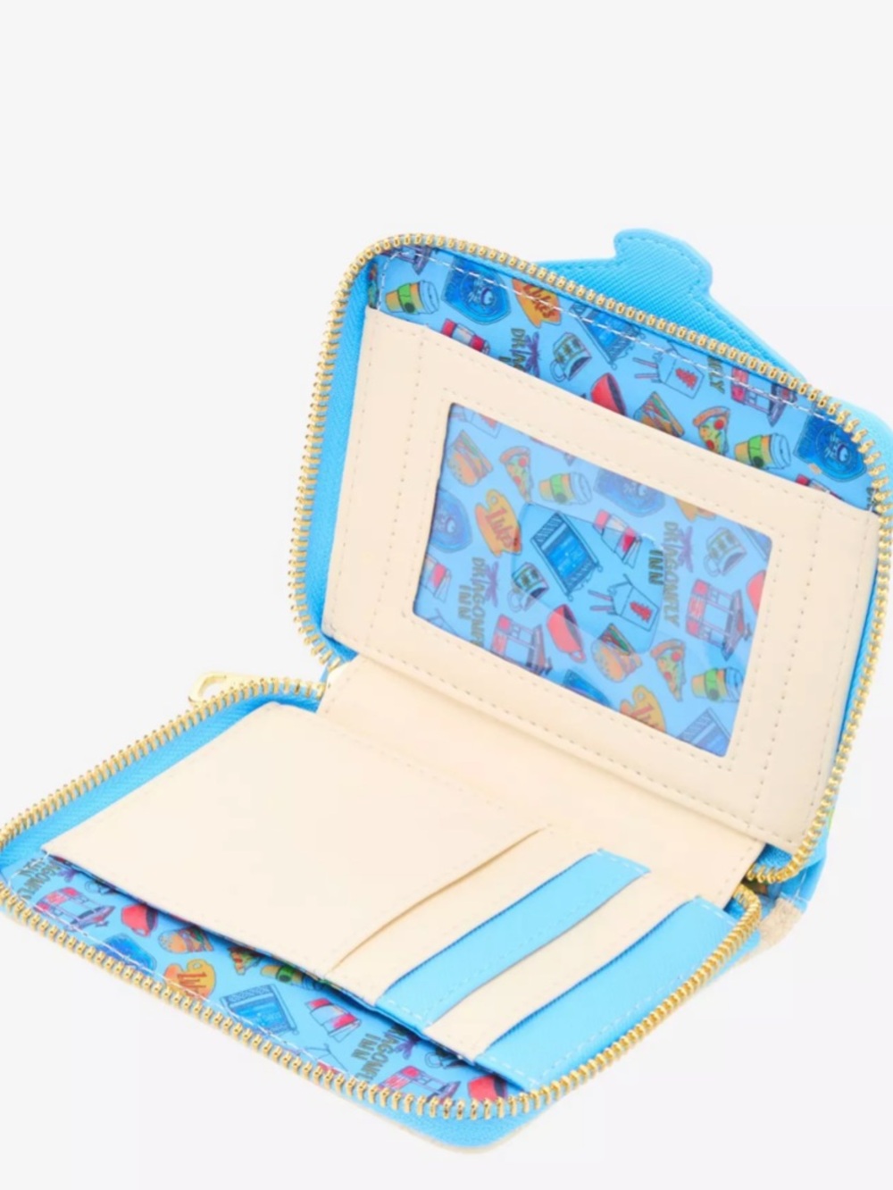 NWT Loungefly Stars Hollow Gazebo tulips & daisies Blue Floral Zip Wallet - Picture 4 of 4